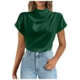 thumbnail image 1 of Lixiuxyad Baggy T Shirts Womens Summer Satin Casual Ruffle Short Sleeve Crewneck Tops,Green XXL, 1 of 6