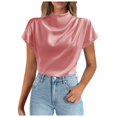 thumbnail image 1 of Lixiuxyad Baggy T Shirts Womens Summer Satin Casual Ruffle Short Sleeve Crewneck Tops,Red M, 1 of 6