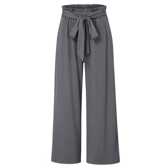 Lixiuxyad Baggy Wide Leg Pants Wide Leg Pants For Women High Waisted Tied Belt Palazzo Pants Baggy Flowy Summer Casual Beach Pants With Pockets Gray
