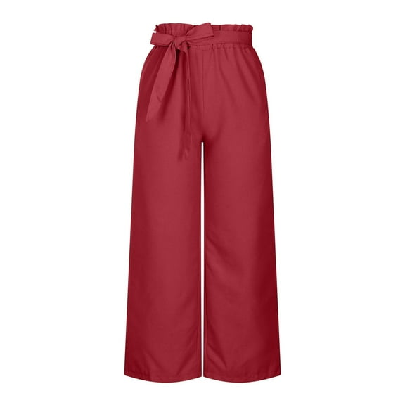 Lixiuxyad Baggy Wide Leg Pants Wide Leg Pants For Women High Waisted Tied Belt Palazzo Pants Baggy Flowy Summer Casual Beach Pants With Pockets Red