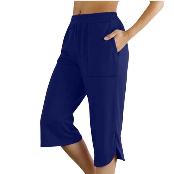 Lixiuxyad Baggy Wide Leg Pants Women Fashion Solid Comfortable Casual Mid Waist Sport Pants Blue