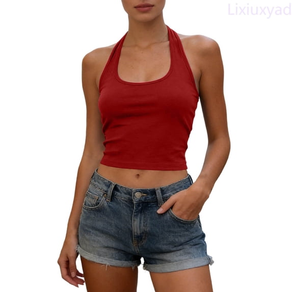 Lixiuxyad Basic Tank Tops For Women Fashion Sleeveless Slim Fit Camisole Top Built In Bra Support Backless Tank For Casual Wear,Red