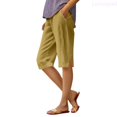 thumbnail image 1 of Lixiuxyad Bermuda Shorts For Women Linen Shorts Knee Length Elastic Waist Casual Summer Beach Comfy Pull On Shorts With Pockets Sizes S-5XL,Yellow, 1 of 6