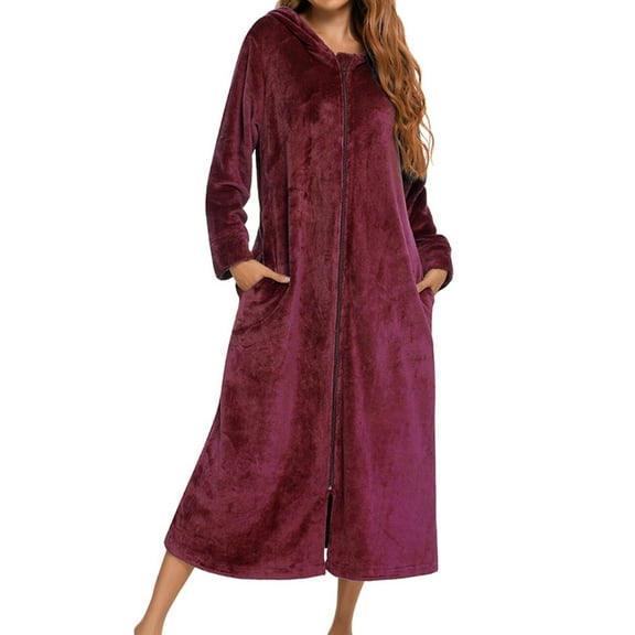 Lixiuxyad Big Comfy Robe Flannel Long Sleeve Robe With Hood And Zipper Couples' Sleepwear For Autumn And Winter