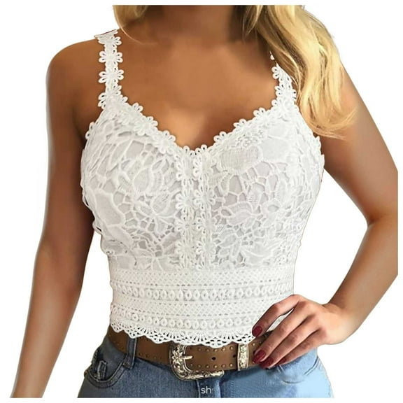 Lixiuxyad Bra Camisoles Women Fashion Lace Strap Splice V Neck Tank Vest Shirt Crop Top(White L)