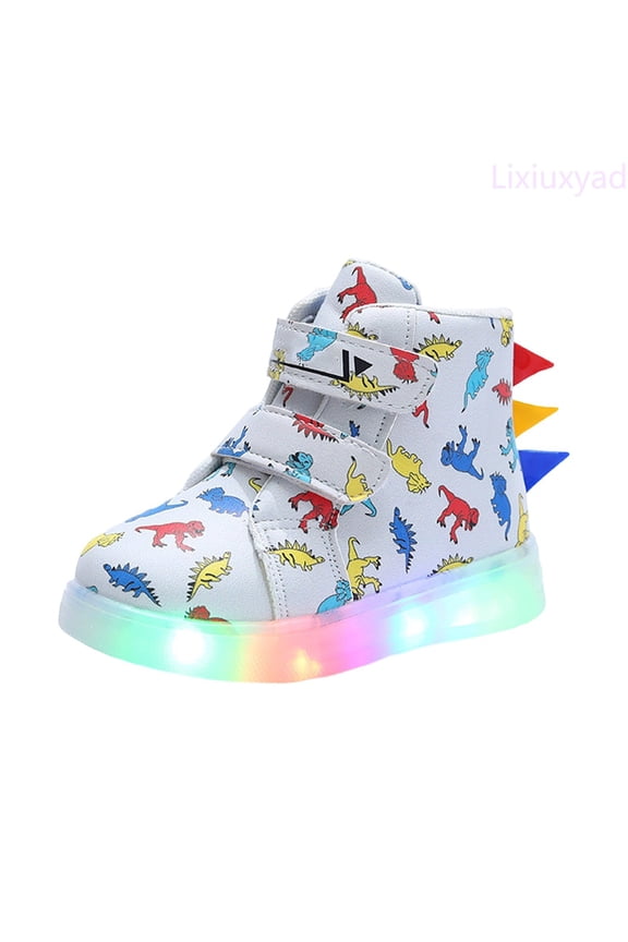 Bright Kids’ Dinosaur LED Sneakers With Straps Stylish Lightweight Kids’ Shoes For Play Durable Faux Upper Colorful Glow Sole Slip on Shoes Sizes 8.5(Little Kid 2-2.5 Years)