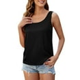 thumbnail image 1 of Lixiuxyad Built-in Bra Tank Tops Silk Sleeveless Round Neck Top For Women Casual Solid Color Blouse Lightweight And Soft Summer Tank Top(Black L), 1 of 6