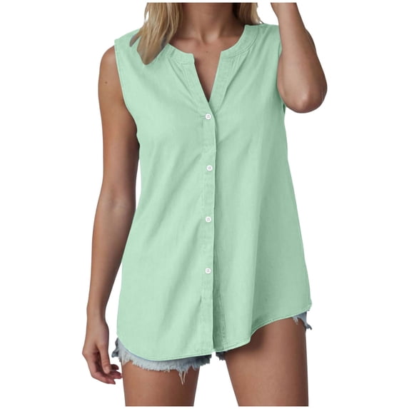 Lixiuxyad Built-in Bra Tank Tops Women's Casual V Neck Tank Top For Everyday Vacation Versatile Sleeveless Button Design For All Seasons(Green S)