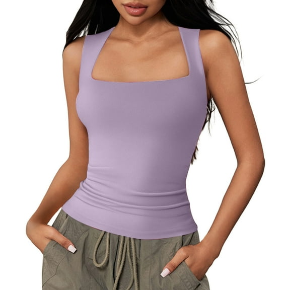Lixiuxyad Built-in Bra Tank Tops Women's Tanks & For Everyday Wear Fitted Design And Style Pairing With Jeans Ideal For Summer Season(Purple L)