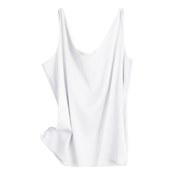 Lixiuxyad Built-in Bra Tank Tops Women's V Neck Sleeveless Satin Tank Top(White XL)