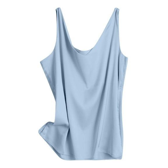 Lixiuxyad Built-in Bra Tank Tops Women's V Neck Sleeveless Satin Tank Top(Blue S)