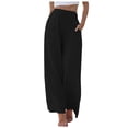 thumbnail image 1 of Lixiuxyad Business Casual Pants Linen High Waisted Wide Leg Palazzo Pants For Women Casual Summer Drawstring Trousers Flowy Beach Pants With Pockets Black, 1 of 5