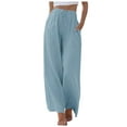 thumbnail image 1 of Lixiuxyad Business Casual Pants Linen High Waisted Wide Leg Palazzo Pants For Women Casual Summer Drawstring Trousers Flowy Beach Pants With Pockets Blue, 1 of 5