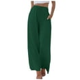 thumbnail image 1 of Lixiuxyad Business Casual Pants Linen High Waisted Wide Leg Palazzo Pants For Women Casual Summer Drawstring Trousers Flowy Beach Pants With Pockets Green, 1 of 5
