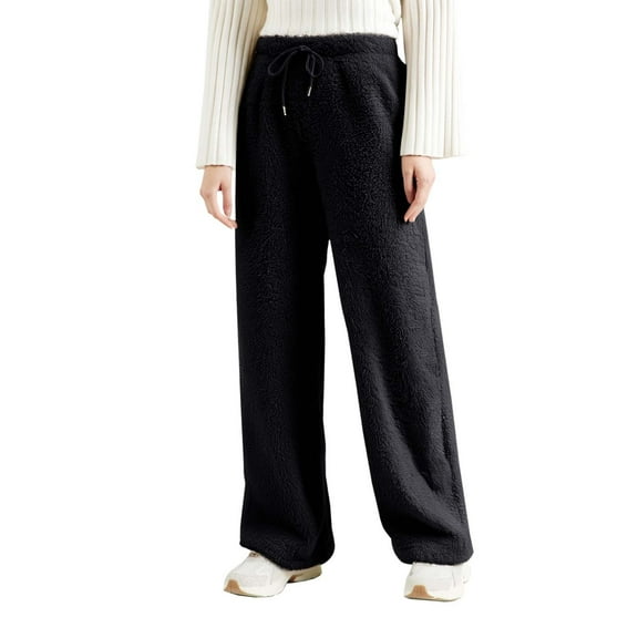 Lixiuxyad Business Casual Pants Women's Solid Color Sweatpants Cozy Loose Fleece Pants For Fall And Winter Black