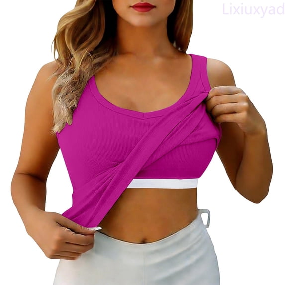 Lixiuxyad Cami Tank Top High Neck Long Sleeve Built In Bra Tank Top Seamless Slim Fit Camisole For Layering Comfortable Basic Shirt,Pink