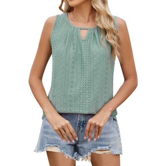 Lixiuxyad Camisole Casual Tanks Women's Solid Color Round Neck Lace Pleat Sleeveless Vest(Green XL)