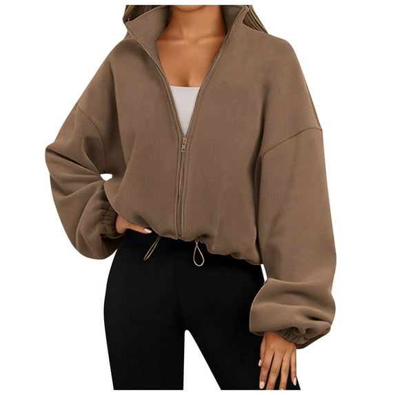 Lixiuxyad Casual Loose Zip Up Hoodie Women Oversized Sweatshirt Fleece Cropped Jacket Trendy Fleece Jacket Workout Coat Gold