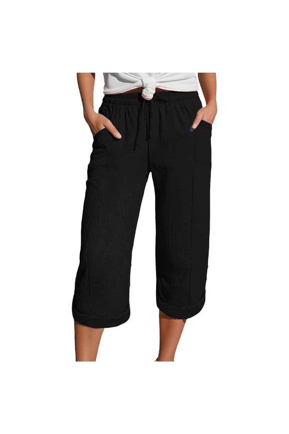 Casual Pants for Women Women Fashion Straight Leg Casual Pants High Waist Sports Loose Pants Black