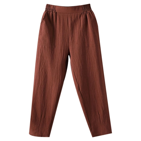 Lixiuxyad Casual Pants for Women "Women's Lightweight Casual Plus Size White Loose Fit High Waisted Crop Pants" Brown