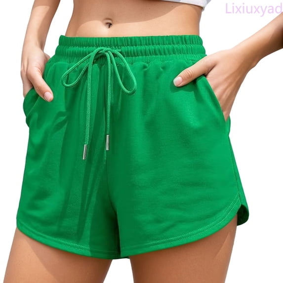 Lixiuxyad Casual Summer Shorts Women's Casual Drawstring Shorts Straight Fit Summer Comfortable Daily Wear With T Shirts Machine Washable,Green S