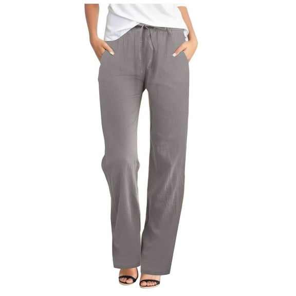 Lixiuxyad Casual Sweatpants Summer Casual Solid Color Loose Fit Harlan Pants Lightweight Wide Leg Pants Cropped Pants Gray