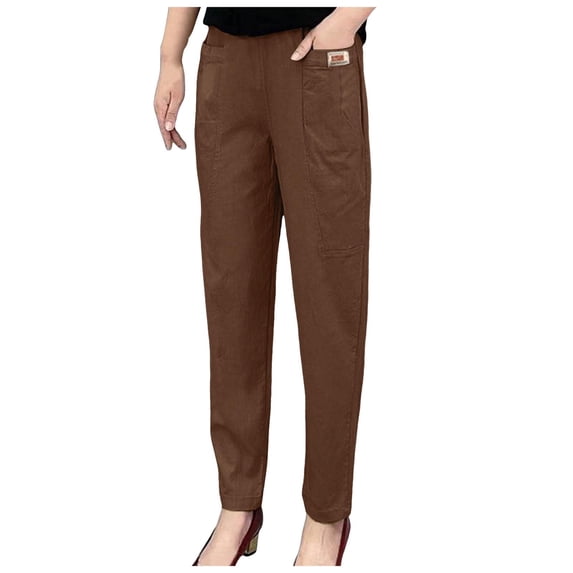 Lixiuxyad Casual Sweatpants Women Elastic Waist Cotton Trousers Relaxed Fit Straight Leg Trousers Casual Loose FIitting Trousers Brown
