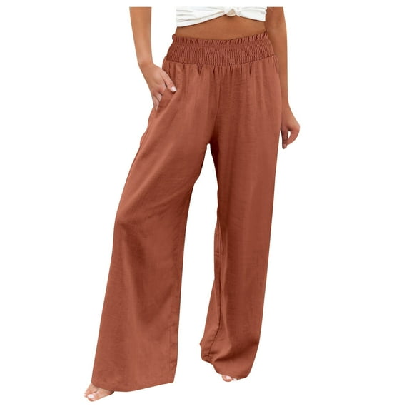 Lixiuxyad Casual Sweatpants Womens Wide Leg Pants Summer Casual High Waisted Palazzo Pants Baggy Beach Trousers With Pocket Brown