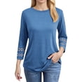 thumbnail image 1 of Lixiuxyad Casual T Shirts 3/4 Length Sleeve Womens Tops Crewneck Lace Tunic Business Casual Dressy Blouses Spring Trendy Clothes,Blue M, 1 of 5