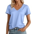 thumbnail image 1 of Lixiuxyad Casual T Shirts Women's V Neck T Shirt Soft Comfortable Casual Basic Tee For Everyday Wear And Summer Outfits,Blue L, 1 of 6