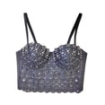 thumbnail image 1 of Lixiuxyad Casual Tank Tops Lace Camisole Rhinestone Beaded Crop Top Belly Dance Corset Slimming Fishbone Bustier Top For Fashionable Layering,Black, 1 of 5