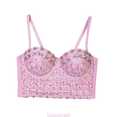 thumbnail image 1 of Lixiuxyad Casual Tank Tops Lace Camisole Rhinestone Beaded Crop Top Belly Dance Corset Slimming Fishbone Bustier Top For Fashionable Layering,Pink, 1 of 5