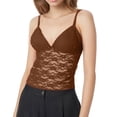 thumbnail image 1 of Lixiuxyad Casual Tank Tops Women Contrast Lace Trim Crop Tank Top Sexy Vintage Spaghetti Strap Camisole Summer Streetwear(Brown L), 1 of 5