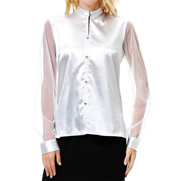 Lixiuxyad Colla Shirt Women Women's Fashionable Casual Long Sleeved Stand Imitation Silk Top Shirt