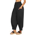 thumbnail image 1 of Lixiuxyad Comfy Casual Pants Women Linen Boho Pants Baggy Harem Pants Summer Loose Wide Leg Trousers High Waisted Beach Vacation Pants With Pocket Black, 1 of 4