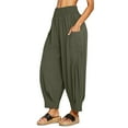 thumbnail image 1 of Lixiuxyad Comfy Casual Pants Women Linen Boho Pants Baggy Harem Pants Summer Loose Wide Leg Trousers High Waisted Beach Vacation Pants With Pocket Green, 1 of 4