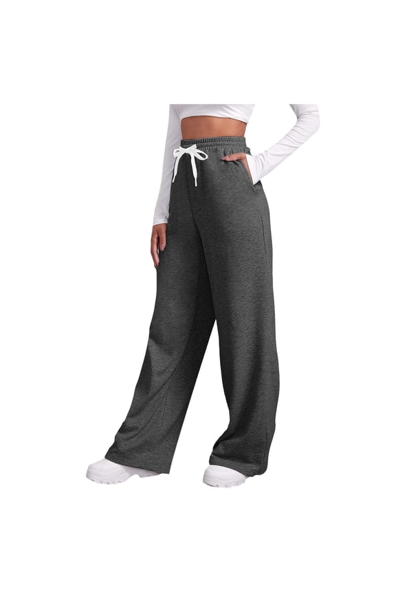 Cotton Linen Pants Women’s Fleece Lined Sweatpants Wide Straight Leg Pants Bottom Sweatpants Joggers Pants Workout High Waisted Yoga Pants With Pockets Gray