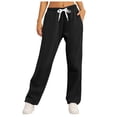 thumbnail image 1 of Lixiuxyad Cotton Linen Pants Women’s Fleece Lined Sweatpants Wide Straight Leg Pants Bottom Sweatpants Joggers Pants Workout High Waisted Yoga Pants With Pockets Black, 1 of 6
