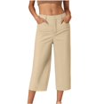 thumbnail image 1 of Lixiuxyad Cotton Linen Pants Women's Solid Color Capri Pants Casual Workout Trousers With Drawstring Waist Beige, 1 of 5