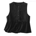 thumbnail image 1 of Lixiuxyad Cotton Vest Jacket Women's New Loose Fitting Slimming And Age Reducing Round Neck Ruffled Edge Design Sense Top Trendy Flowy,Black L, 1 of 4