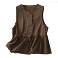 thumbnail image 1 of Lixiuxyad Cotton Vest Jacket Women's New Loose Fitting Slimming And Age Reducing Round Neck Ruffled Edge Design Sense Top Trendy Flowy,Brown XXL, 1 of 4
