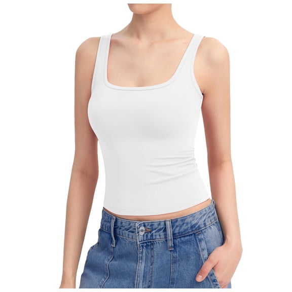 Lixiuxyad Crop Tank Tops For Women Women's Square Neck Tank Top Sleeveless Double Lined Basic Tops Sharp Collection(White XXXXL)