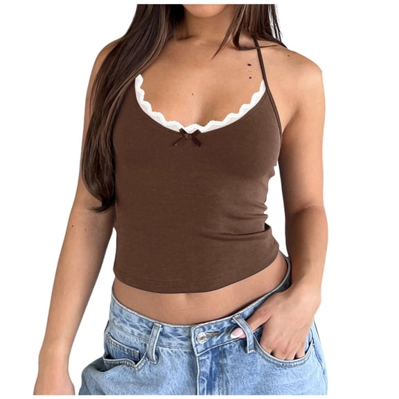 Lixiuxyad Crop Tank Tops For Women Womens Ribbed Tank Tops Racerback Summer Basic Camisole V Neck Going Out Slim Fit Fashion Clothes 2025(Brown M)