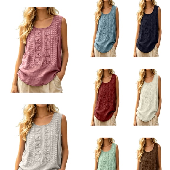 Lixiuxyad Cute Tank Tops for Women Elegant Embroidered Sleeveless Top For Relaxed Fit Tank With Casual Vibe Without Logo,Brown L