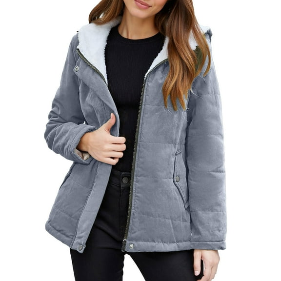 Lixiuxyad Down Jackets Packable Women's Winter Short Padded Coat Fleece Lined Thick Warm Jacket Outerwear Windproof Casual Coat For Cold Weather Blue