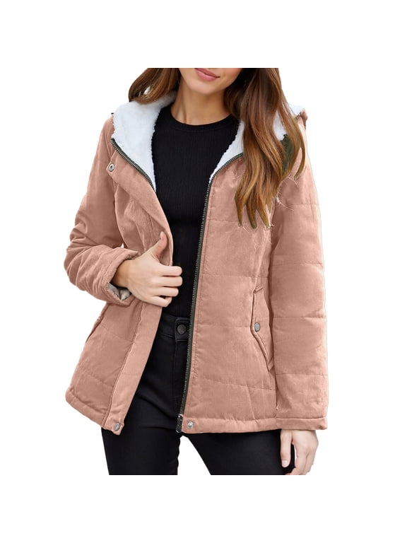 Down Jackets Packable Women's Winter Short Padded Coat Fleece Lined Thick Warm Jacket Outerwear Windproof Casual Coat For Cold Weather Pink