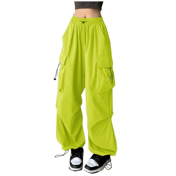 Lixiuxyad Drawstring Elastic Waist Pants Womens Baggy Cargo Solid Color Pants Streetwear Hop Joggers Sweatpants Drawstring Casual Loose Wide Leg Trousers Green