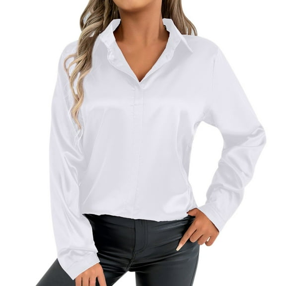 Lixiuxyad Extra Long Sleeve T Shirt Women Plus Size Women's V Neck Satin Blouse Shirt Dress Long Sleeve Casual Tunic Top For Spring Fall Basic Solid Color Elegant Outfit