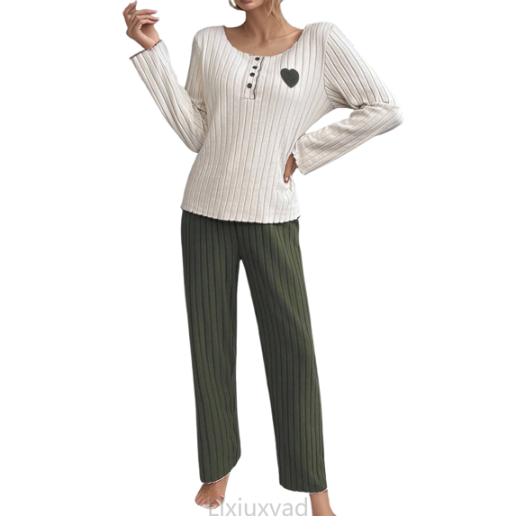 Lixiuxyad Flannel Pajama Long Sleeve Top And Pants With Heart Embroidery Cozy Loungewear For Home Sleepwear Womens Sleepwear S