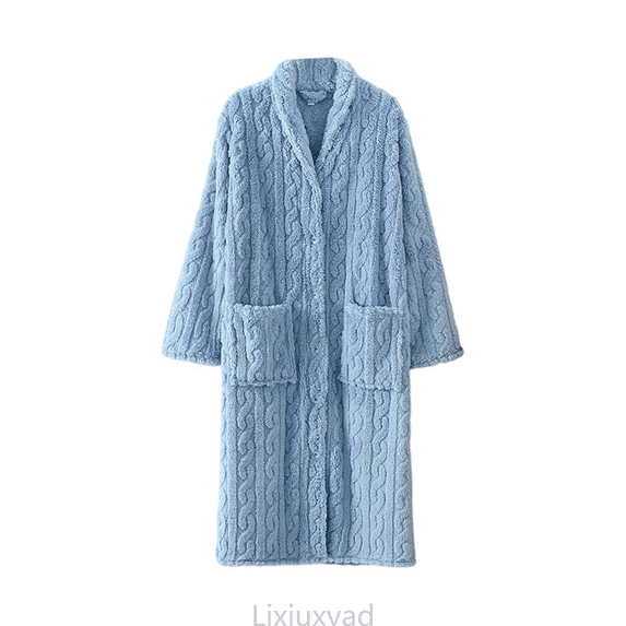 Lixiuxyad Fleece Bathrobe Long Kimono Robe With Collar And Button Closure For Home Loungewear Womens Pajama Sets L